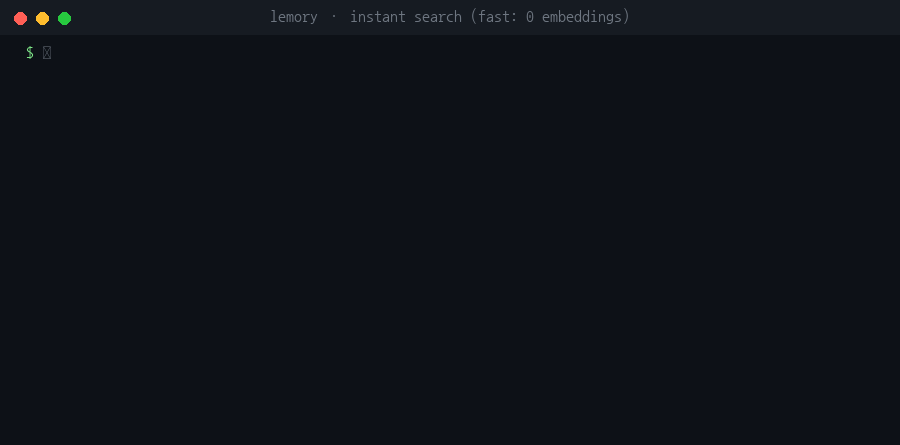 Live instant search: an English question answered from the demo vault in milliseconds, no query embedding